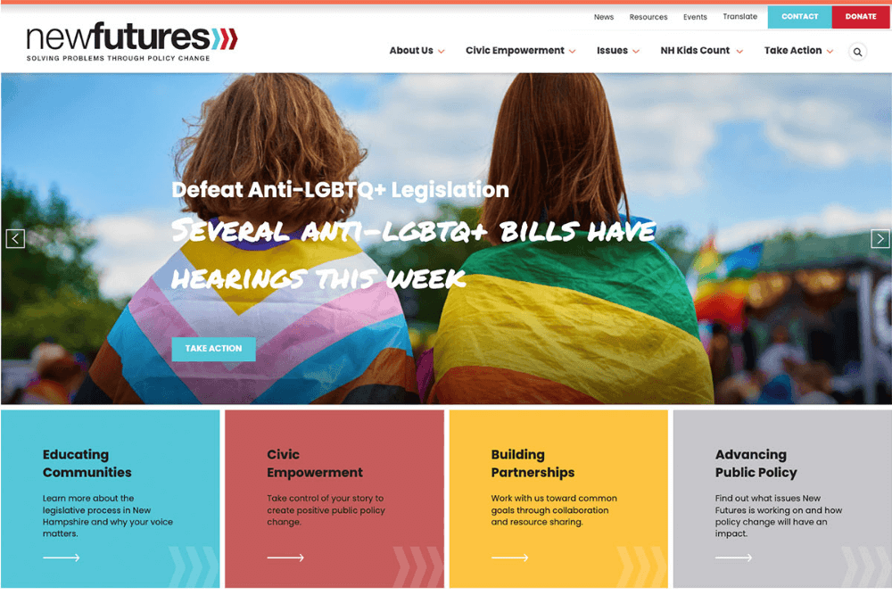 A screenshot of New Futures' website